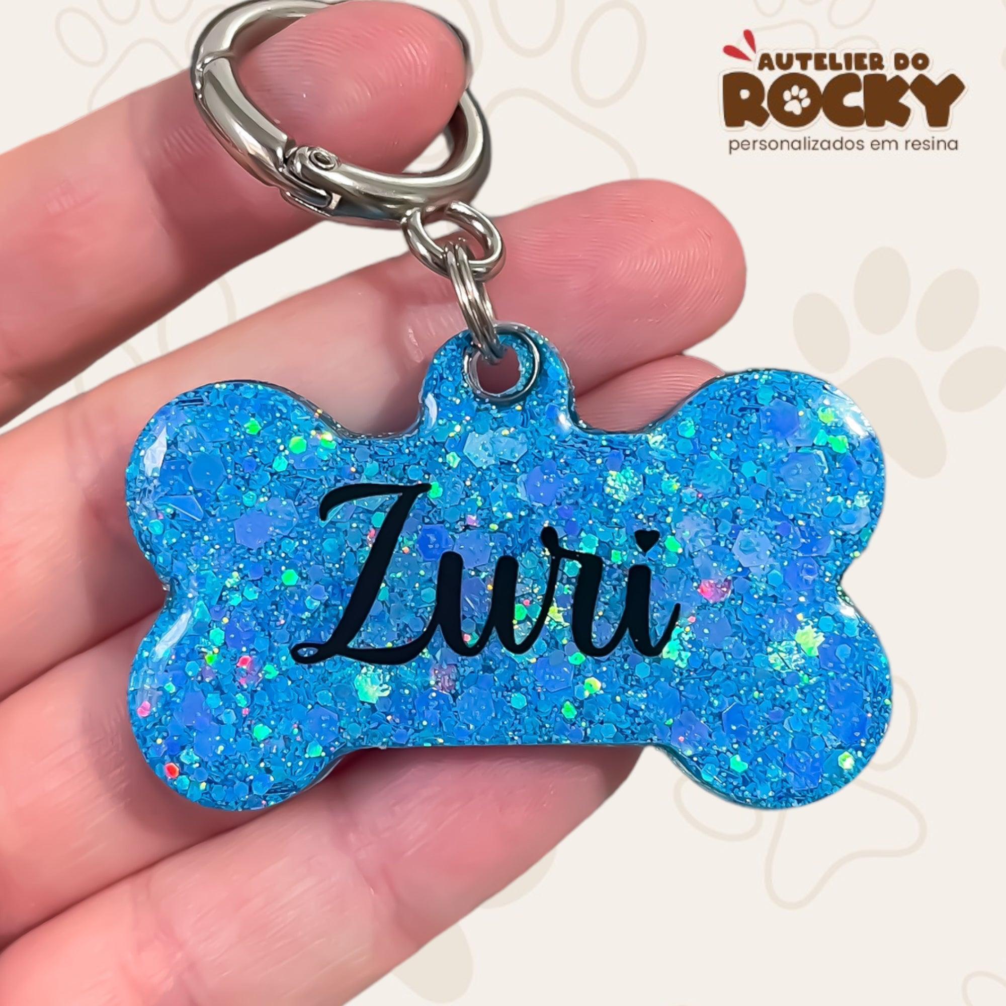 Tag Osso Azul Claro - Autelier do Rocky