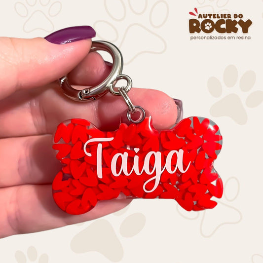 Tag Osso Coração Vermelho - Autelier do Rocky