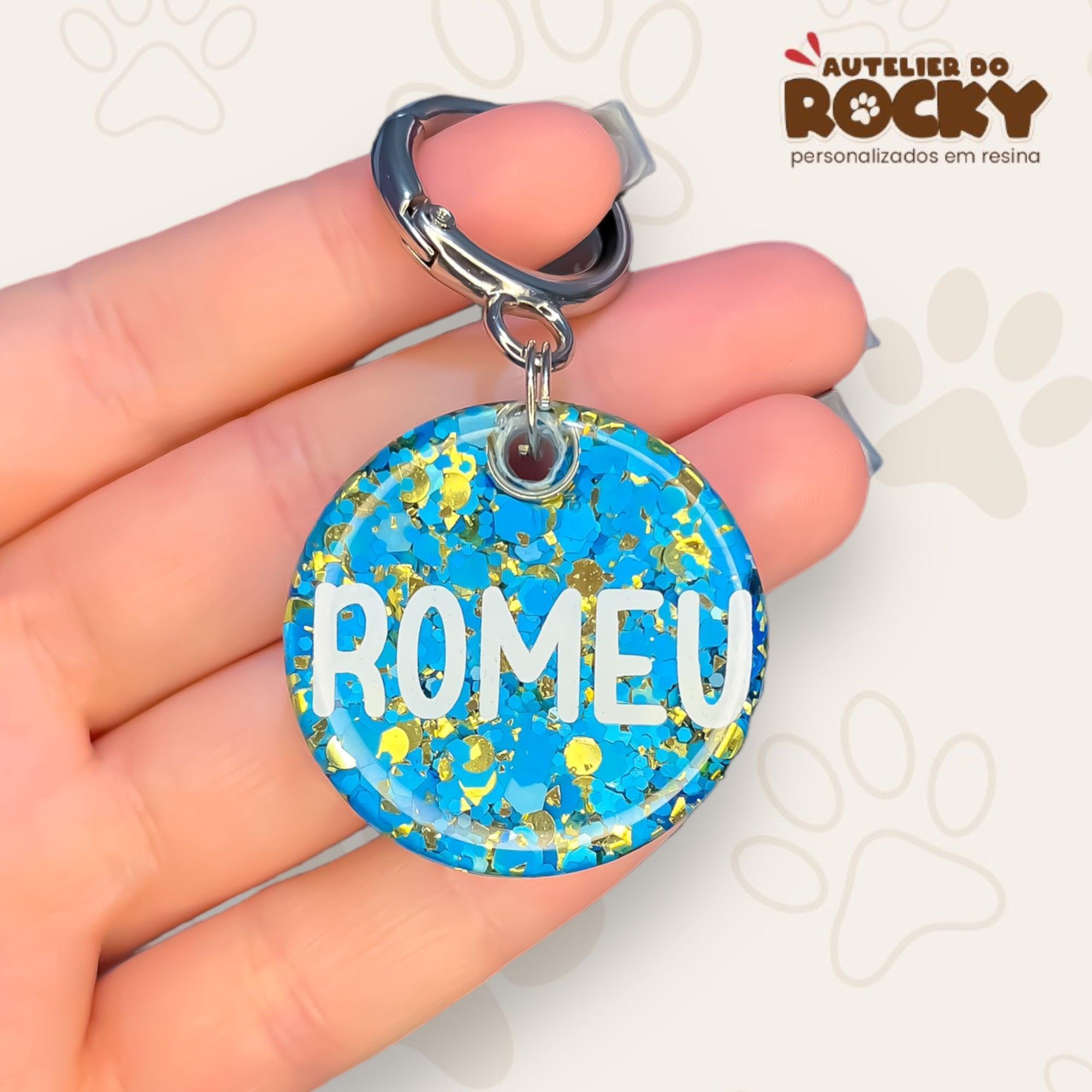 Tag Redonda Azul Golden - Autelier do Rocky
