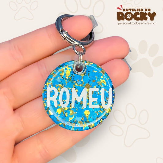 Tag Redonda Azul Golden - Autelier do Rocky