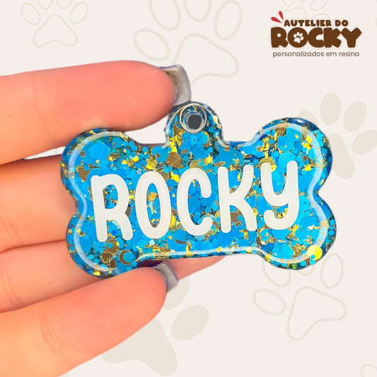 Tag Osso Azul Golden - Autelier do Rocky