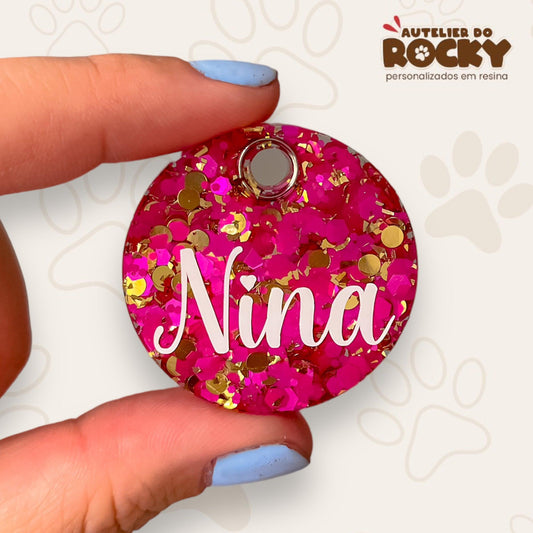 Tag Redonda Rosa Golden - Autelier do Rocky
