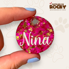Tag Redonda Rosa Golden - Autelier do Rocky