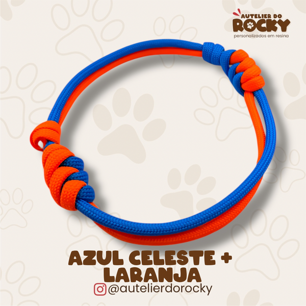 Coleira Paracord Duo Azul Celeste + Laranja