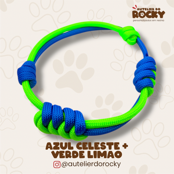 Coleira Paracord Duo Azul Celeste + Verde Limão