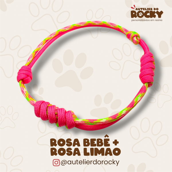 Coleira Paracord Duo Rosa Bebê + Rosa Limão