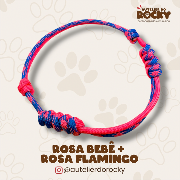 Coleira Paracord Duo Rosa Bebê + Rosa Flamingo