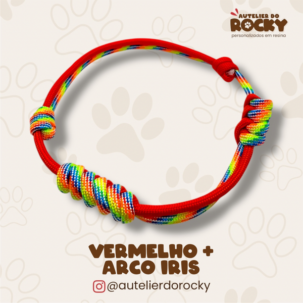 Coleira Paracord Duo Vermelho + Arco Íris