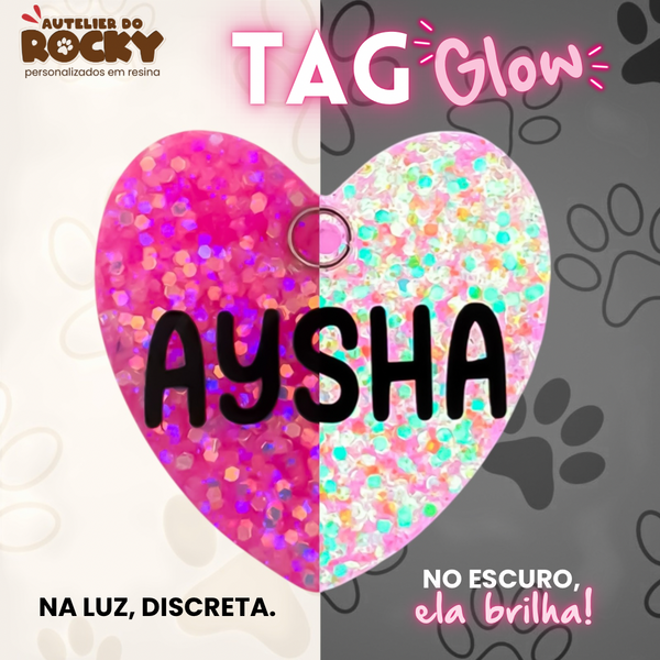 Tag Glow Coração Rosa